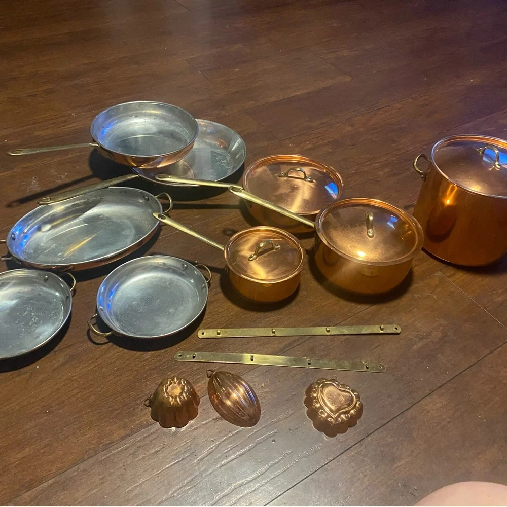 Vintage Copper Cookware Set + Copper Colander – Large Lot - Picture 1 of 5